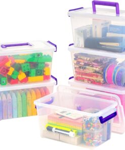 IRIS USA 5 Qt. Plastic Craft Storage Container Bins with Lids. 6 Pack. Small Art & Office Supply Organizer Tote. Sensory Bins & Boxes for Home & University. Stackable. Carry Handle. Clear