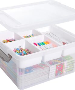 Citylife 17 QT Plastic Storage Box with Removable Tray Craft Organizers and Storage Clear Storage Container for Organizing Bead. Tool. Sewing. Playdoh.Coloring Books